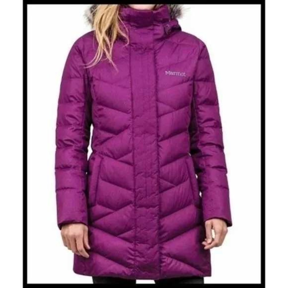 Marmot‎ Strollbridge Puffer Parka Jacket Coat 700 Down Fur Hood Fuschia S